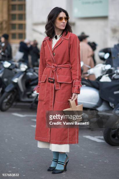 Deborah Reyner Sebag poses after the Giambattista Valli show at the Palais de Tokyo during Paris Fashion Week Womenswear FW 18/19 on March 5, 2018 in...