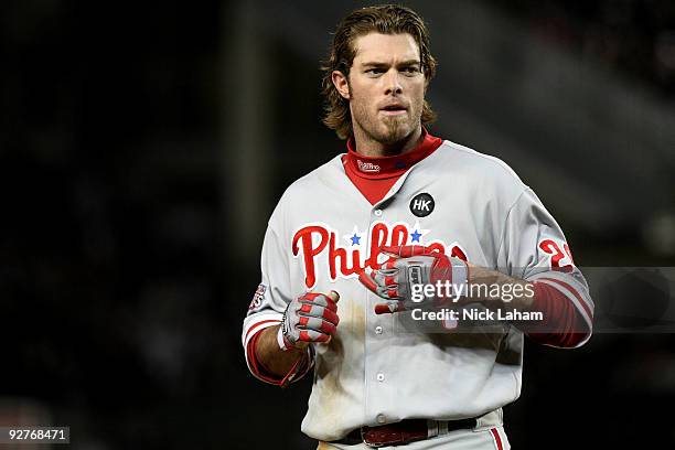 Jayson Werth of the Philadelphia Phillies looks on at the end of the top of the second inning against the New York Yankees in Game Six of the 2009...