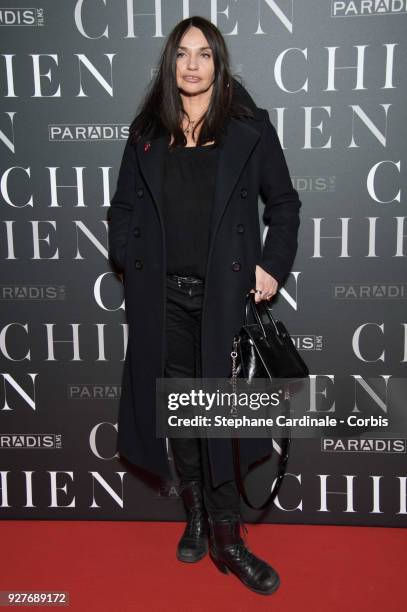 Beatrice Dalle attends the "Chien" Paris Premiere at Mk2 Bibliotheque on March 5, 2018 in Paris, France.