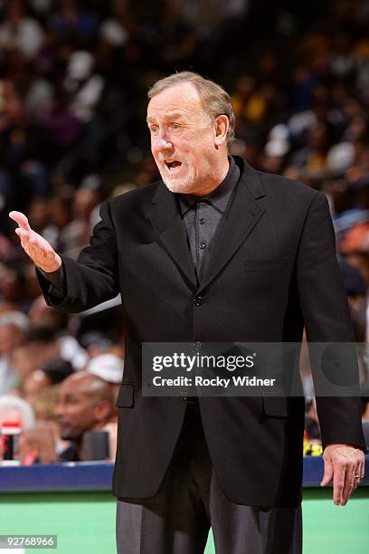 Head coach Rick Adelman of the Houston Rockets reacts during the game against the Golden State Warriors at Oracle Arena on October 28, 2009 in...