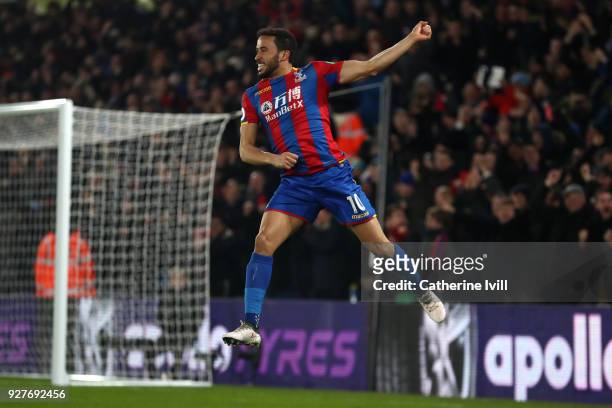 Andros Townsend of Crystal Palace celebrates scoring the first goal during the Premier League match between Crystal Palace and Manchester United at...