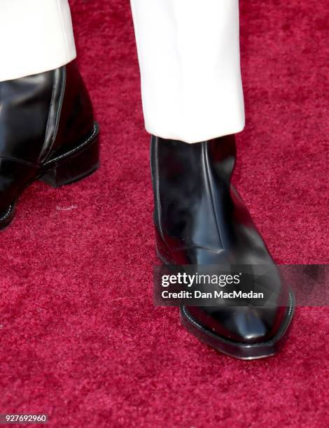 Actor Timothée Chalamet, shoe detail, attends the 90th Annual Academy Awards at Hollywood & Highland Center on March 4, 2018 in Hollywood, California.