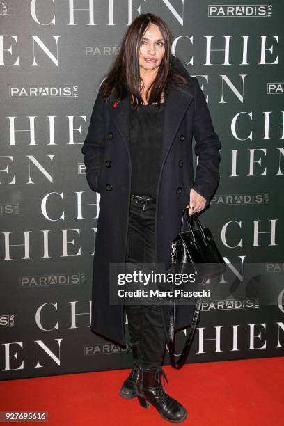 Actress Beatrice Dalle attends the 'Chien' Premiere at Mk2 Bibliotheque on March 5, 2018 in Paris, France.