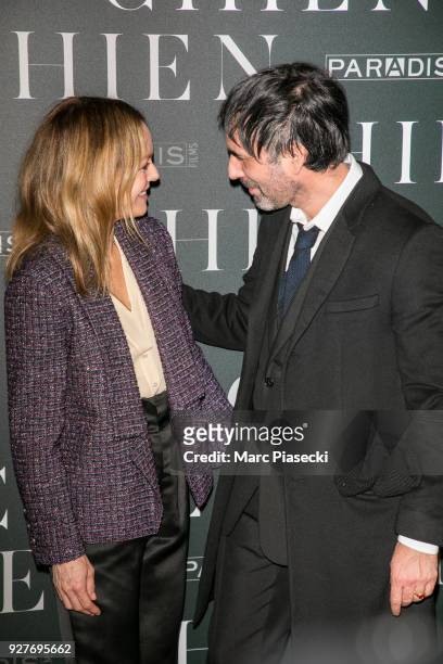 Actress Vanessa Paradis and director Samuel Benchetrit attend the 'Chien' Premiere at Mk2 Bibliotheque on March 5, 2018 in Paris, France.