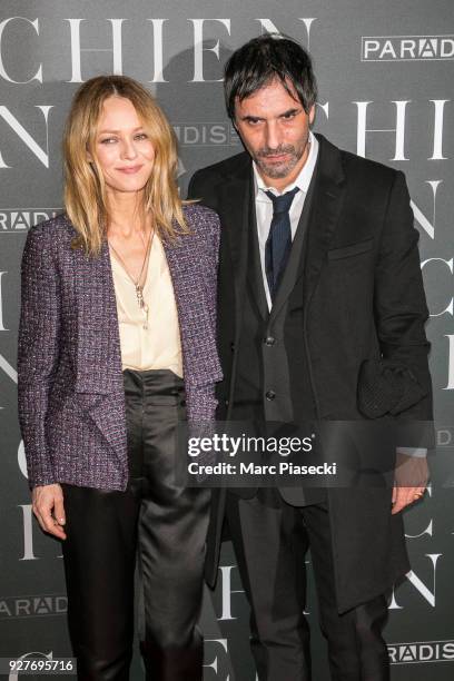 Actress Vanessa Paradis and director Samuel Benchetrit attend the 'Chien' Premiere at Mk2 Bibliotheque on March 5, 2018 in Paris, France.