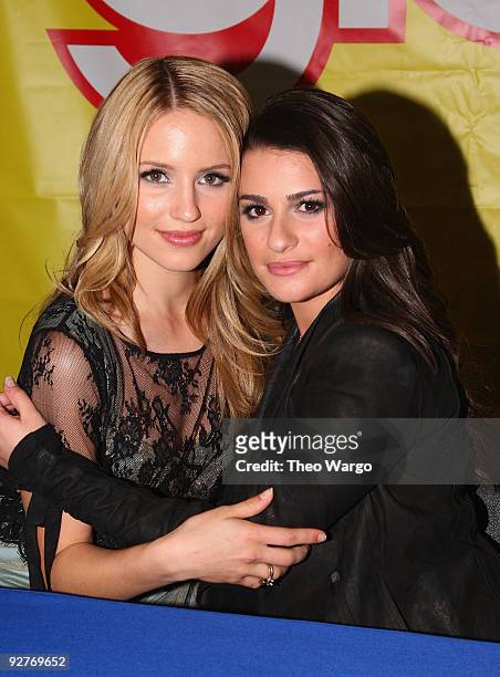 Actors Diana Agron and Lea Michele attend the cast of "Glee" signing copies of "Glee: The Music Vol. 1" at Best Buy on November 4, 2009 in Paramus,...