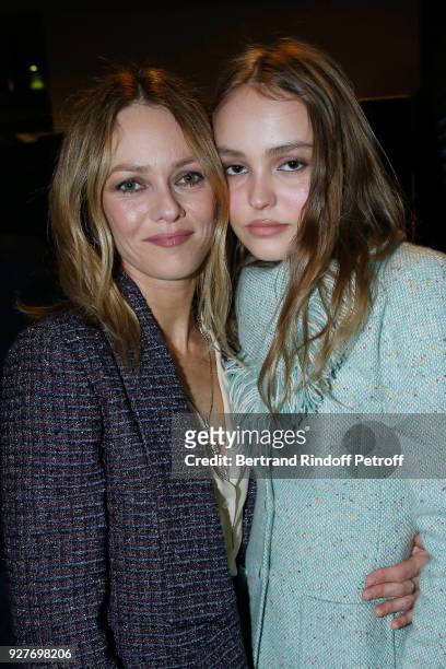 Vanessa Paradis and her daughter Lily-Rose Depp attend the "Chien" Paris Premiere at Mk2 Bibliotheque on March 5, 2018 in Paris, France.