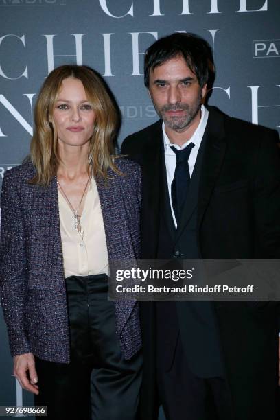 Actress of the movie Vanessa Paradis and Director of the movie Samuel Benchetrit attend the "Chien" Paris Premiere at Mk2 Bibliotheque on March 5,...