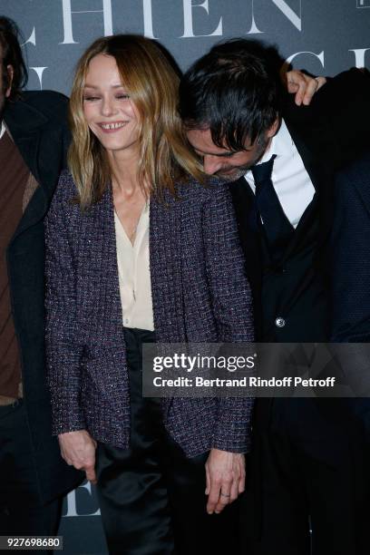 Actress of the movie Vanessa Paradis and Director of the movie Samuel Benchetrit attend the "Chien" Paris Premiere at Mk2 Bibliotheque on March 5,...