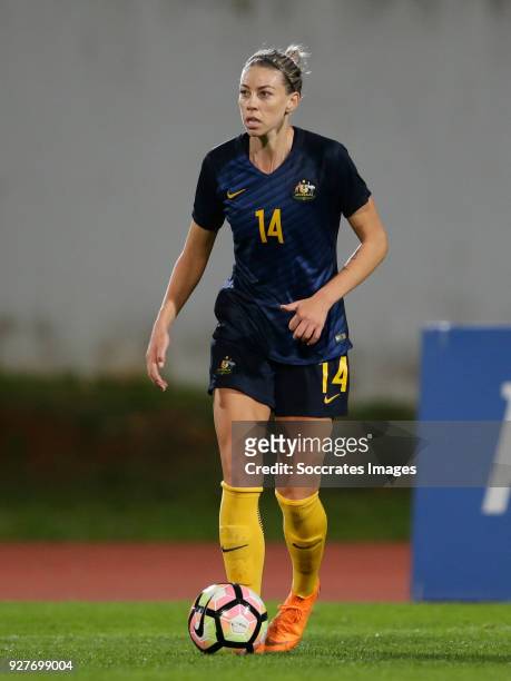 Alanna Kennedy of Australia Women during the Algarve Cup Women match between Australia v China PR at the Estádio Municipal de Albufeira on March 5,...