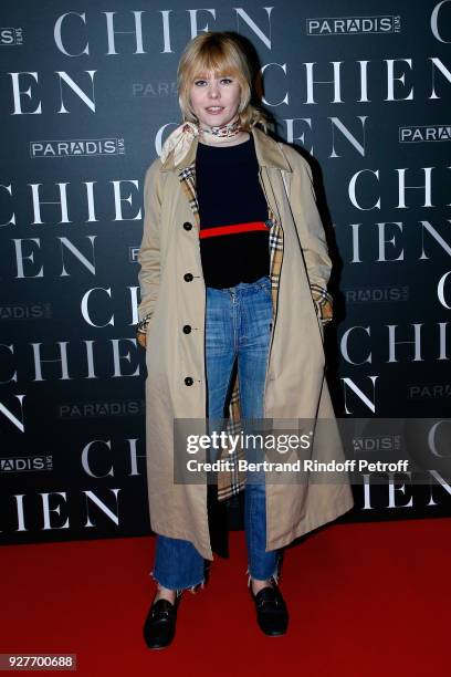 Actress Lou Lesage attends the "Chien" Paris Premiere at Mk2 Bibliotheque on March 5, 2018 in Paris, France.