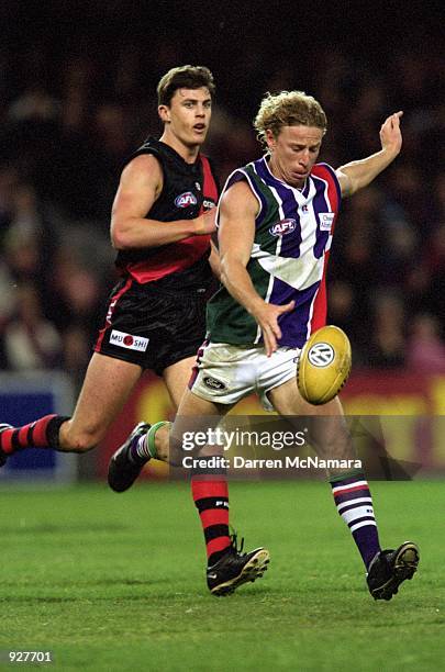 Shaun McManus for Fremantle in action during round 13 of the AFL season played between the Essendon Bombers and the Fremantle Dockers held at...