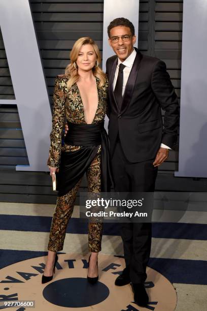 Ellen Pompeo and Chris Ivery attend the 2018 Vanity Fair Oscar Party Hosted By Radhika Jones - Arrivals at Wallis Annenberg Center for the Performing...