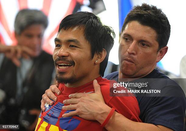 Welterweight boxing champion Manny "PacMan" Pacquiao of the Philippines, trains as he prepares for his fight against Miguel Cotto, at the Wild Card...