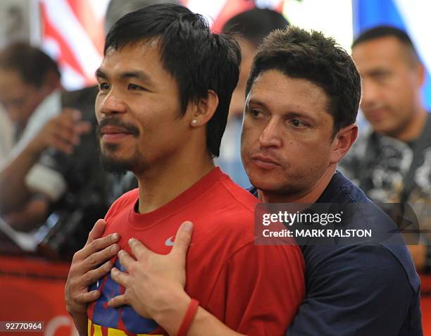 Welterweight boxing champion Manny "PacMan" Pacquiao of the Philippines, trains as he prepares for his fight against Miguel Cotto, at the Wild Card...