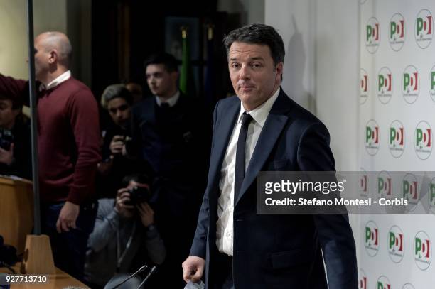 Matteo Renzi resigned as Leader of the Democratic Party during a press conference at the PD headquarter on March 5, 2018 in Rome, Italy. Provisional...