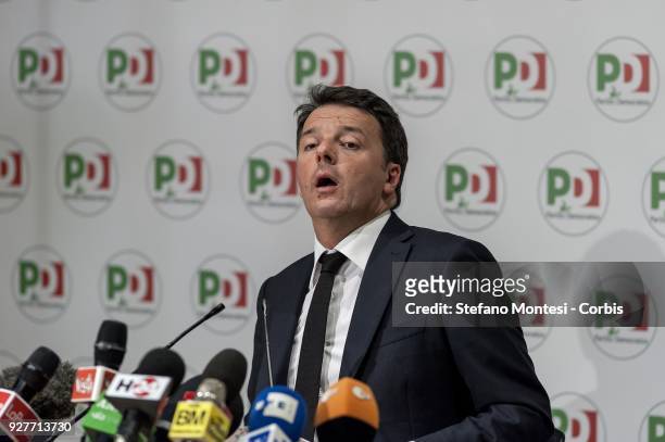 Matteo Renzi resigned as Leader of the Democratic Party during a press conference at the PD headquarter on March 5, 2018 in Rome, Italy. Provisional...