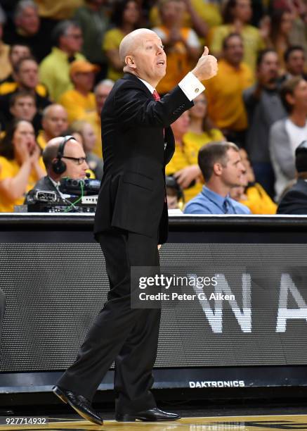 Head coach Mick Cronin of the Cincinnati Bearcats calls out instructions against the Wichita State Shockers during the first half on March 4, 2018 at...