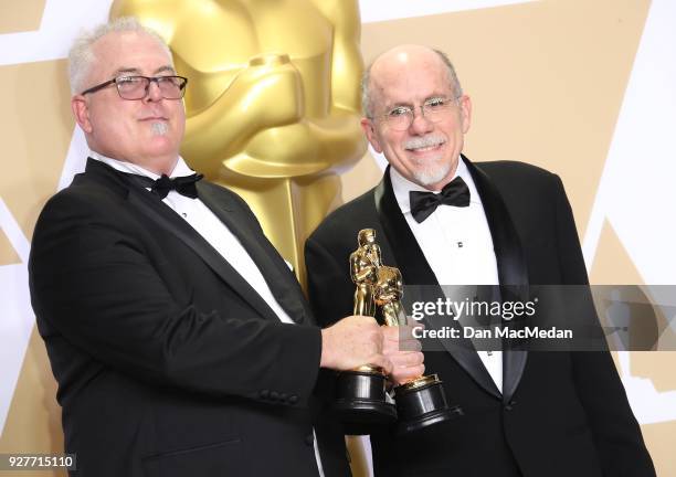 Alex Gibson , and Richard King, winners of the award for Best Sound Editing for 'Dunkirk,' pose in the press room at the 90th Annual Academy Awards...