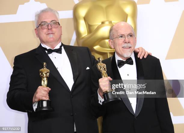 Alex Gibson , and Richard King, winners of the award for Best Sound Editing for 'Dunkirk,' pose in the press room at the 90th Annual Academy Awards...