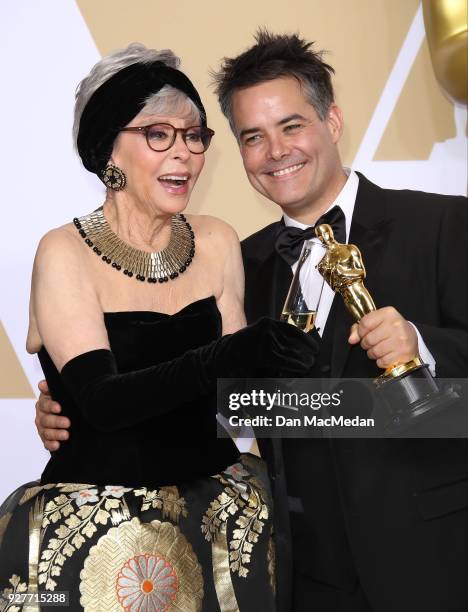 Actor Rita Moreno and director Sebastian Lelio, winner of the Best Foreign Language Film award for 'A Fantastic Woman,' pose in the press room at the...