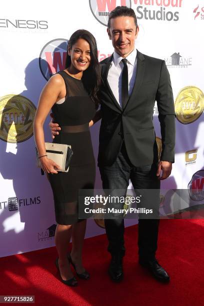 Ritu Lal and Adam Croasdell attend Hollywood Stars Gala Academy Awards Viewing Party at Waldorf Astoria Beverly Hills on March 4, 2018 in Beverly...