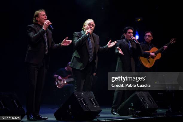 Miguel Gonzalez Rizo, Jesus Gonzalez Rizo, Francisco Izquierdo Granados and Juan Manuel Nino Marin-Arroyo of 'Ecos Del Rocio' perform on stage at the...