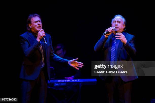 Miguel Gonzalez Rizo, Jesus Gonzalez Rizo, Francisco Izquierdo Granados and Juan Manuel Nino Marin-Arroyo of 'Ecos Del Rocio' perform on stage at the...