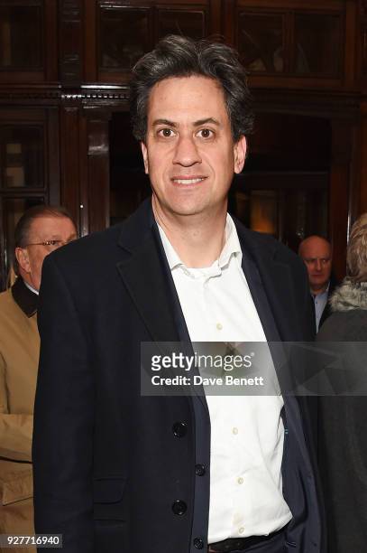 Ed Miliband attends the press night after party for "The Best Man" at The Royal Horseguards Hotel on March 5, 2018 in London, England.