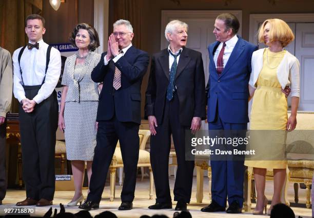 Cast members Philip Cumbus, Glynis Barber, Martin Shaw, Jack Shepard, Jeff Fahey and Honeysuckle Weeks bow at the curtain call during the press night...