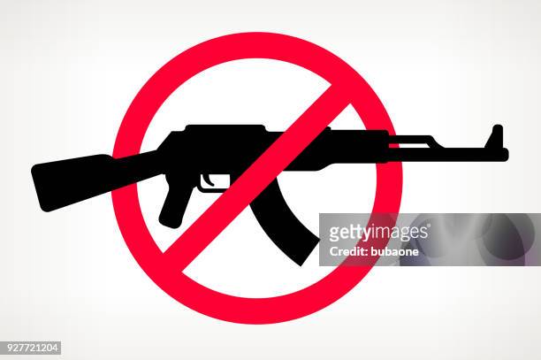 ilustrações de stock, clip art, desenhos animados e ícones de no gun violence vector poster - ak 47