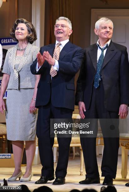 Cast members Glynis Barber, Martin Shaw and Jack Shepherd bow at the curtain call during the press night performance of "The Best Man" at The...