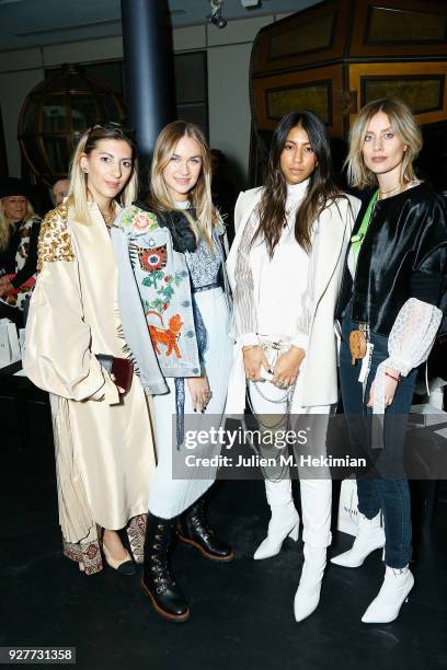 Aylin Konig, Nina Suess, Carina Zavline and Lisa Hahnbuck attend the Nobi Talai show as part of the Paris Fashion Week Womenswear Fall/Winter...