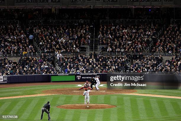 General view of Chan Ho Park of the Philadelphia Phillies throwing a pitch against the New York Yankees in Game Six of the 2009 MLB World Series at...