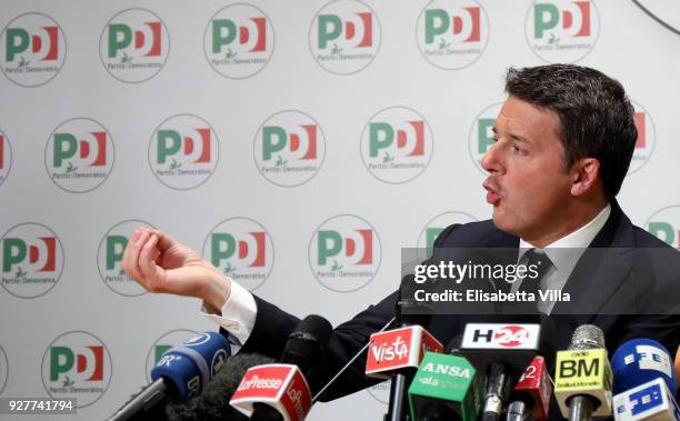 Matteo Renzi resigned as leader of the Democratic Party during a press conference at the PD headquarter on March 5, 2018 in Rome, Italy. Provisional...