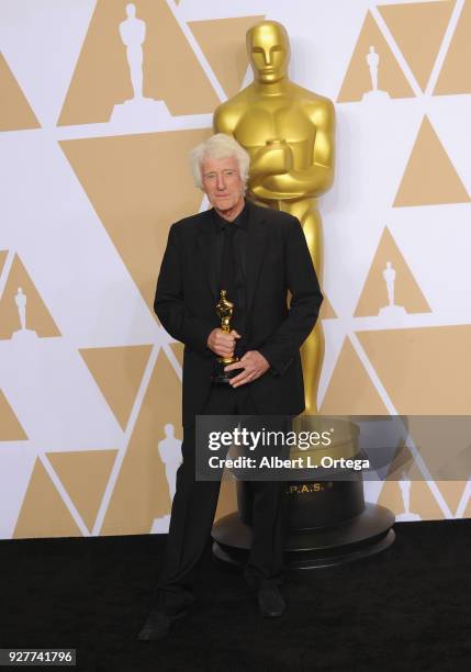 Cinematographer Roger Deakins winner of the Best Cinematography for 'Blade Runner 2049' poses inside the Press Room of the 90th Annual Academy Awards...