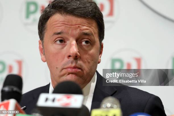 Matteo Renzi resigned as leader of the Democratic Party during a press conference at the PD headquarter on March 5, 2018 in Rome, Italy. Provisional...