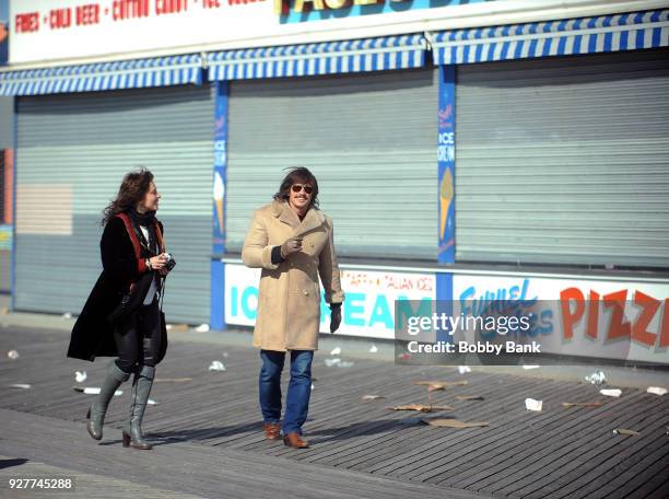 James Franco and Margarita Levieva on the set of "The Deuce" season 2 at Coney Island, Brooklyn on March 5, 2018 in New York City.