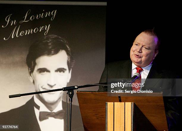 Entertainer Bert Newton speaks during the Don Lane Public Memorial Celebration on November 5, 2009 in Sydney, Australia.