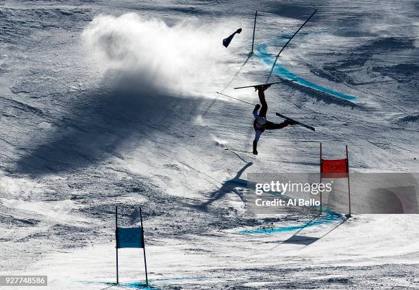 Forerunner crashes prior to the Alpine Skiing Men's Giant Slalom on day nine of the PyeongChang 2018 Winter Olympic Games at Yongpyong Alpine Centre...