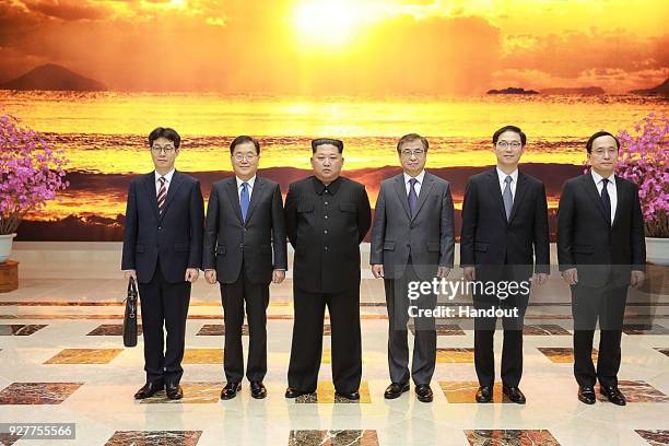In this handout image provided by the South Korean Presidential Blue House, Chung Eui-Yong , head of the presidential National Security Office pose...
