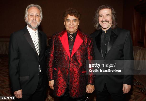 President of the Recording Academy Neil Portnow, honoree Juan Gabriel, and Chairman of the Latin Recording Academy Luis Cobos attends 2009 Person Of...