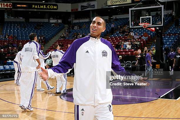 Kevin Martin of the Sacramento Kings gets ready to take on the Atlanta Hawks on November 4, 2009 at ARCO Arena in Sacramento, California. NOTE TO...