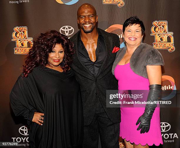 Singer Chaka Khan, actor Terry Crews, and BET Chairman and CEO Debra Lee arrive at the 2009 Soul Train Awards at the Georgia World Congress Center in...