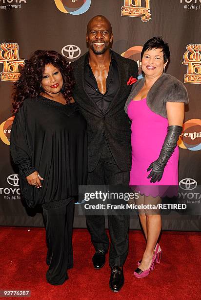 Singer Chaka Khan, actor Terry Crews, and BET Chairman and CEO Debra Lee arrive at the 2009 Soul Train Awards at the Georgia World Congress Center in...