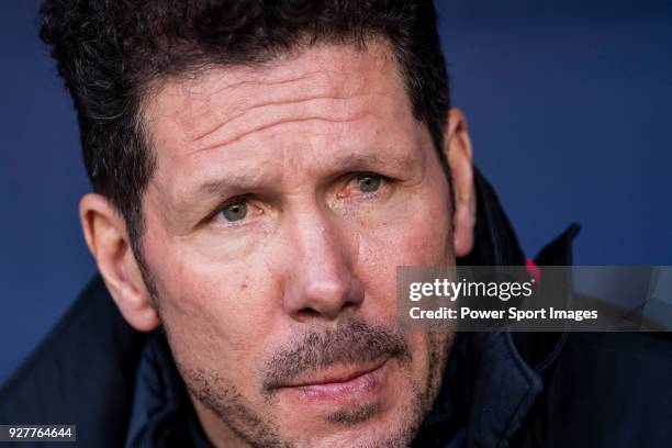 Coach Diego Simeone of Atletico de Madrid reacts prior to the La Liga 2017-18 match between Atletico de Madrid and Athletic de Bilbao at Wanda...