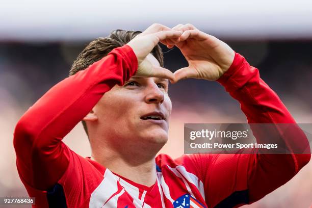 Kevin Gameiro of Atletico de Madrid celebrates after scoring his goal during the La Liga 2017-18 match between Atletico de Madrid and Athletic de...