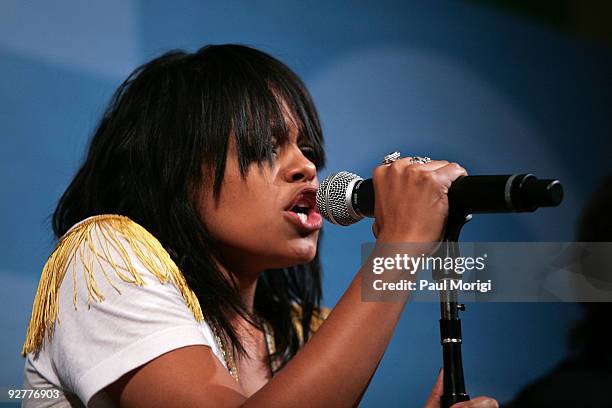 Canadian pop rock star Fefe Dobson performs at the reception for the OMEGA 100-Day Countdown to the 2010 Olympic Winter Games at Embassy of Canada on...