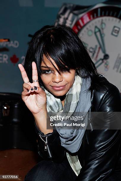 Canadian pop rock star Fefe Dobson attends the reception for the OMEGA 100-Day Countdown to the 2010 Olympic Winter Games at Embassy of Canada on...