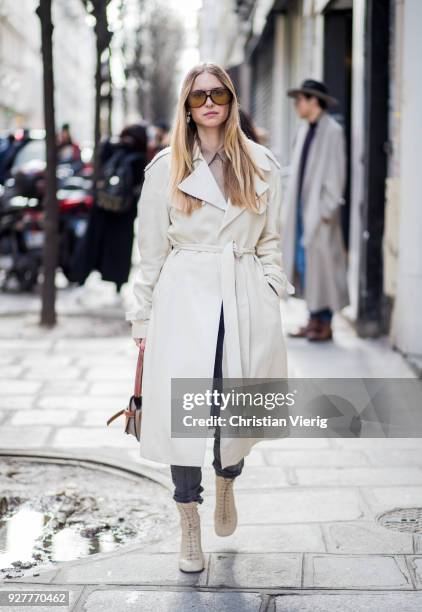 Pernille Teisbaek is seen outside Sacai during Paris Fashion Week Womenswear Fall/Winter 2018/2019 on March 5, 2018 in Paris, France.